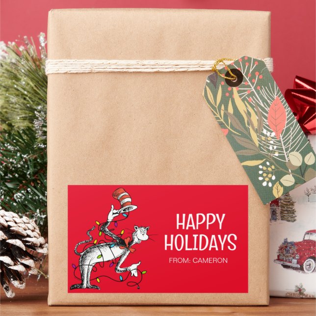 Dr Seus | Chat dans le Casquette | Étiquette cadea (vacances)