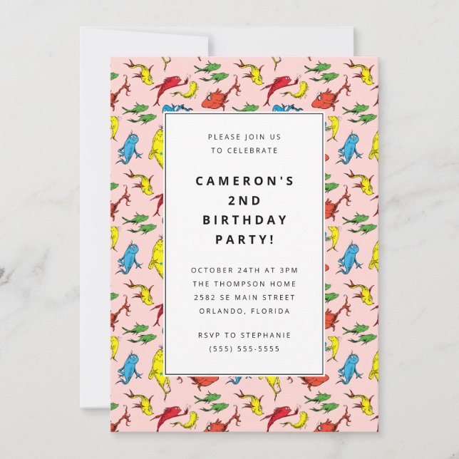 Dr. Seuss - Ein Fisch, zwei Fische | KINDERGEBURTS Einladung (Vorderseite)