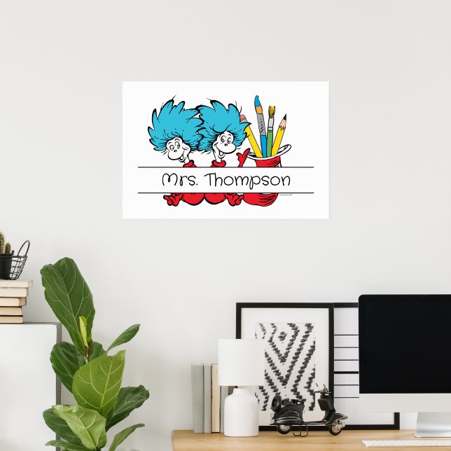 Dr. Seuss | Eins, zwei Lehrernamen Poster (Heimbüro)