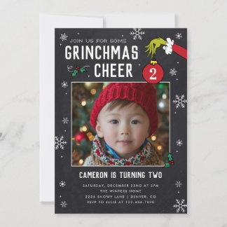 Dr. Seuss | Grinch Chalkboard Foto Geburtstag Einladung