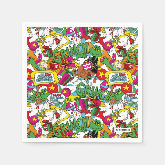Dr. Seuss | Grinch Farbige Muster Serviette (Vorderseite)