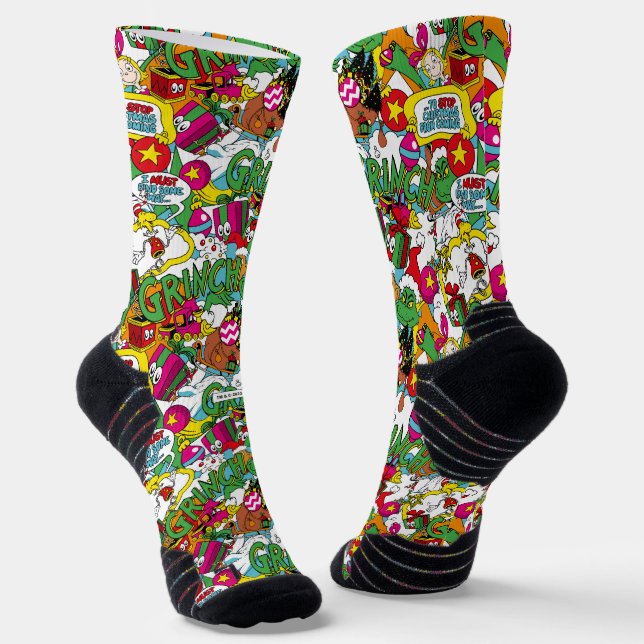 Dr. Seuss | Grinch Farbige Muster Socken (Gewinkelt)