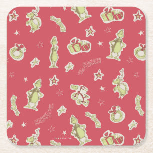 Dr. Seuss   Grinch   Rotes Weihnachtsmuster Rechteckiger Pappuntersetzer