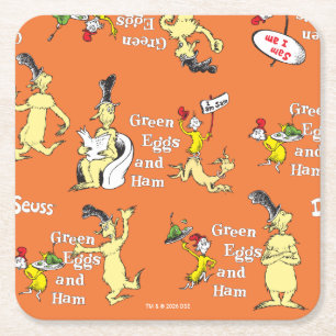 Dr. Seuss Grüne Eier mit Schinken Charakter-Muster Rechteckiger Pappuntersetzer