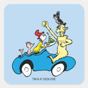 Dr. Seuss Grüne Eier mit Schinken Charaktere im Au Quadratischer Aufkleber