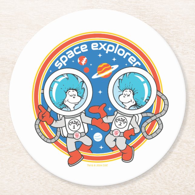 Dr. Seuss | Kaddet One Cadet Two Space Explorer Runder Pappuntersetzer (Vorderseite)