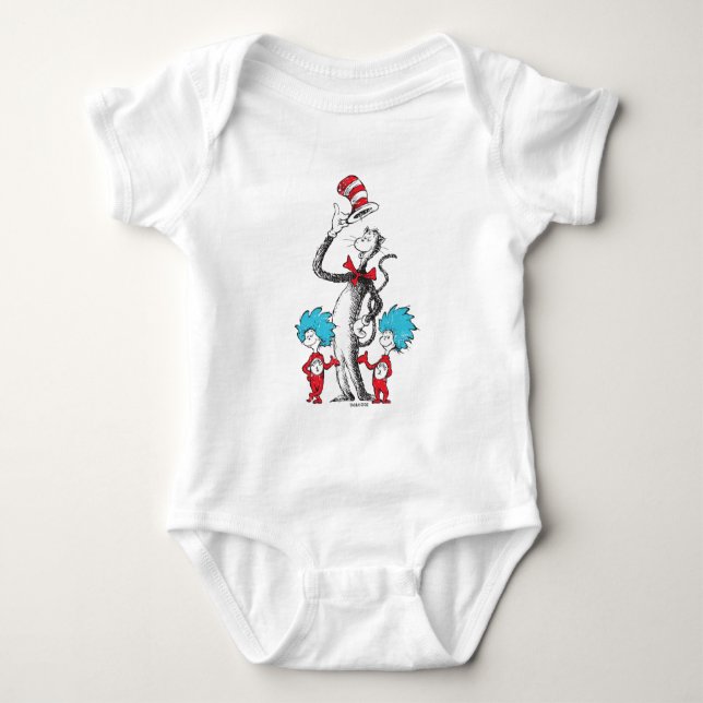 Dr. Seuss | Katze im Hut, Sache eins und Sache zwe Baby Strampler (Vorderseite)