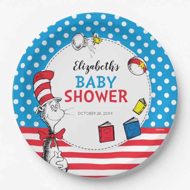 Dr. Seuss - Katze in der Hat Baby Dusche Pappteller (Vorderseite)