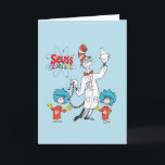 Dr. Seuss | Katze in der Hat Seuss Science Karte<br><div class="desc">Karo Cat im Hut,  der einen Kolben hochhält,  um mit Labrador Tech 1 und Labrador Tech 2 zu arbeiten!</div>