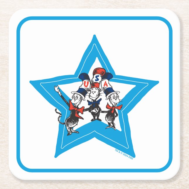 Dr. Seuss | Little Cats USA Hats Graphic Rechteckiger Pappuntersetzer (Vorderseite)