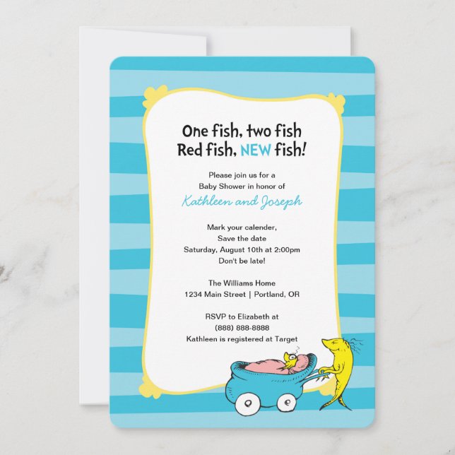 Dr. Seuss | One Fish - Boy Baby Shower Einladung (Vorderseite)