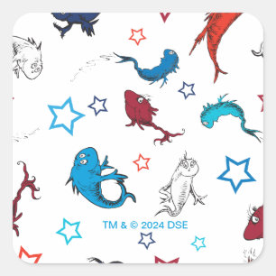 Dr. Seuss   One Fish Two Fish Star Muster Quadratischer Aufkleber