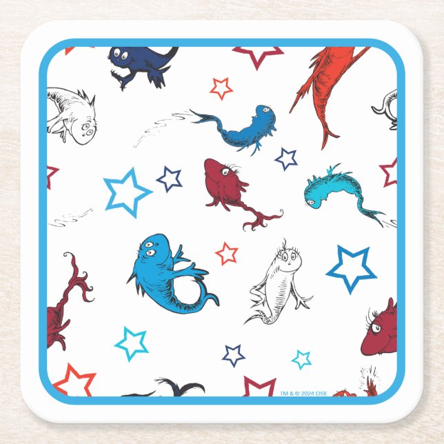 Dr. Seuss | One Fish Two Fish Star Muster Rechteckiger Pappuntersetzer (Vorderseite)