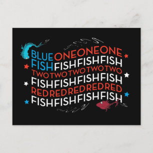 Dr. Seuss   Roter Fisch Blauer Fisch US-Flagge Gra Postkarte