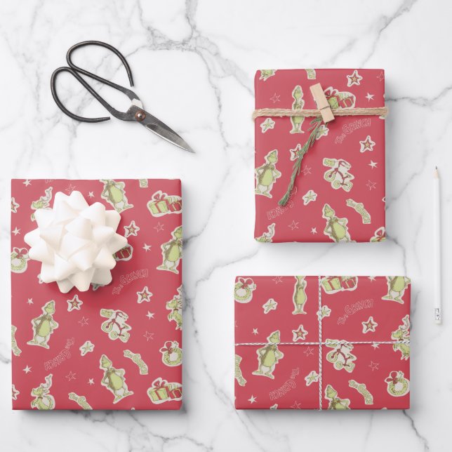 Dr. Seuss | Schnürsenkel | Rotes Weihnachtsmuster Geschenkpapier Set (Vorderseite)