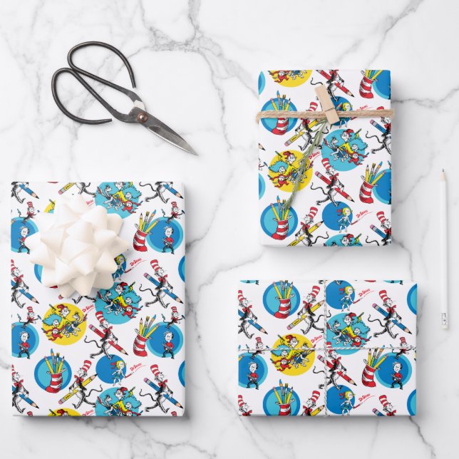 Dr. Seuss | Zeichen mit Stiften Muster Geschenkpapier Set (Vorderseite)