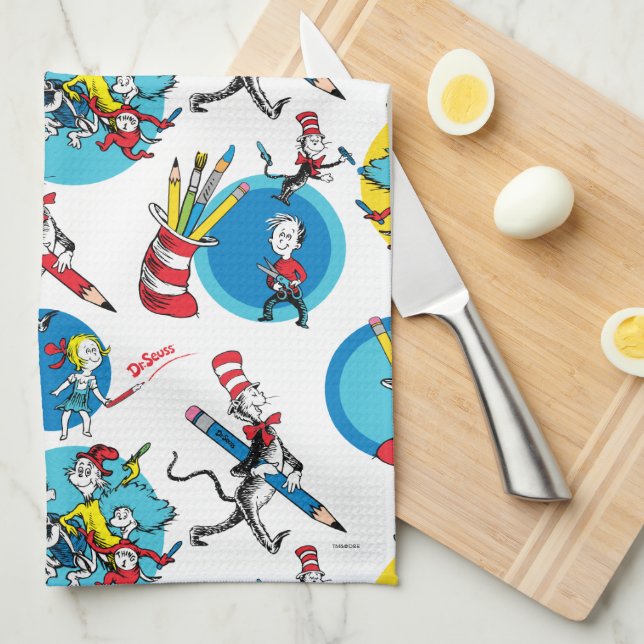 Dr. Seuss | Zeichen mit Stiften Muster Geschirrtuch (Viertel Falte)