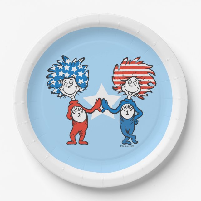 Dr. Seuss | Zwei Dinge: Patriotische Grafik Pappteller (Vorderseite)
