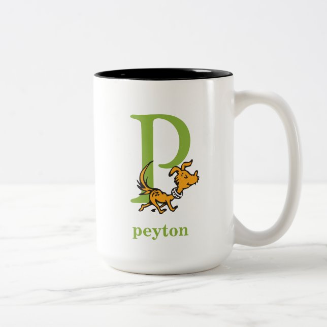 Dr. Seuss's ABC: Brief P - Grün | Name hinzufügen Zweifarbige Tasse (Rechts)