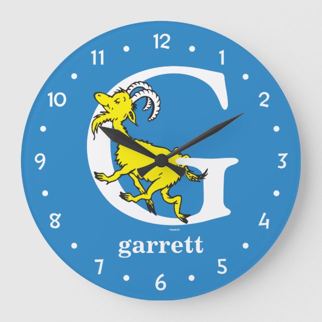 Dr. Seuss's ABC: Buchstabe G - Weiß | Name hinzufü Große Wanduhr (Vorderseite)