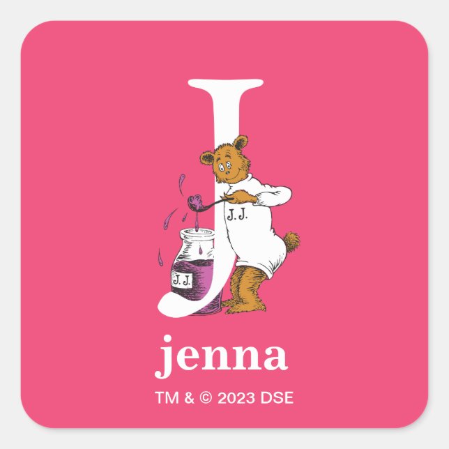 Dr. Seuss's ABC: Letter J - White | Name hinzufüge Quadratischer Aufkleber (Vorderseite)