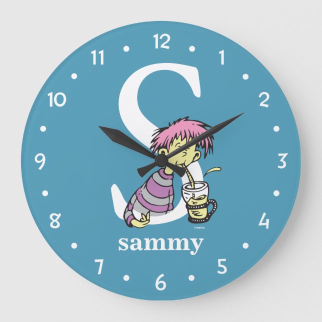 Dr. Seuss's ABC: Letter S - White | Name hinzufüge Große Wanduhr (Vorderseite)