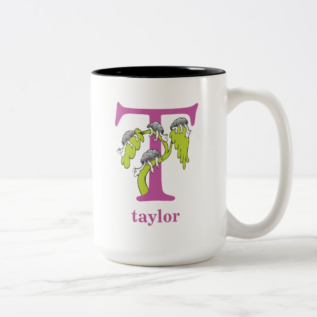 Dr. Seuss's ABC: Letter T - Lila | Name hinzufügen Zweifarbige Tasse (Rechts)