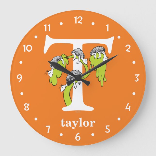 Dr. Seuss's ABC: Letter T - White | Name hinzufüge Große Wanduhr (Vorderseite)