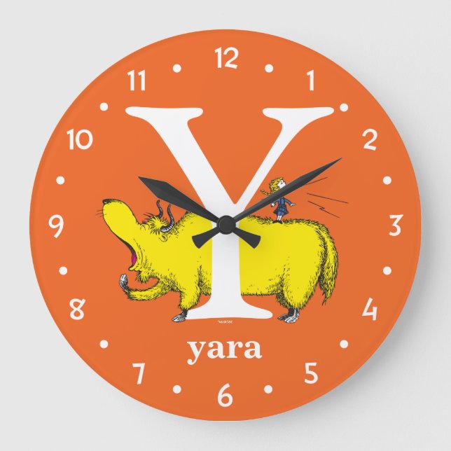 Dr. Seuss's ABC: Letter Y - White Add Your Name Große Wanduhr (Vorderseite)