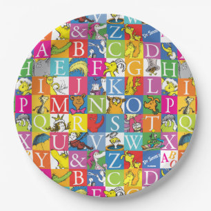 Dr. Seuss's ABC-Muster für farbenfrohe Blockbuchst Pappteller