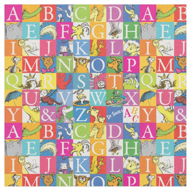 Dr. Seuss's ABC-Muster für farbenfrohe Blockbuchst Stoff (Nahaufnahme)