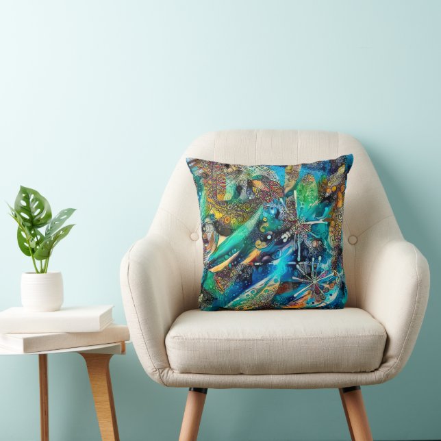 Dracaena Abstrakt Calm Blue Green Kissen (Stuhl )