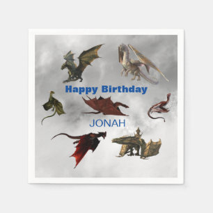 Drache Arten Spaß Fantasy Personalisierter Geburts Serviette