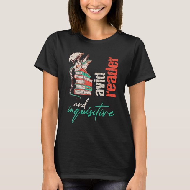 Drache auf Büchern Avialer Leser und neugierig Für T-Shirt (Vorderseite)