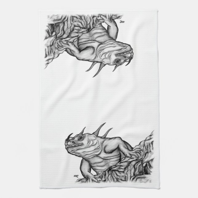Drache auf dem Felsen Geschirrtuch (Vertikal)