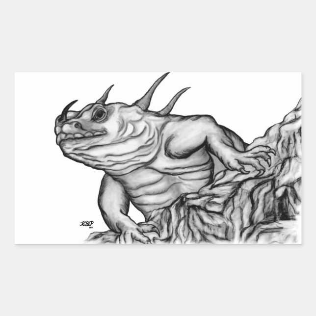 Drache auf dem Felsen Rechteckiger Aufkleber (Vorderseite)