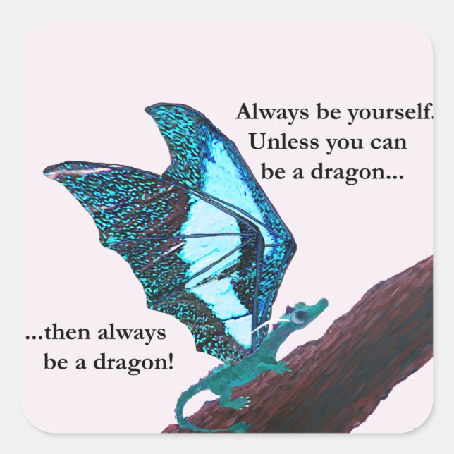 Drache auf Zweig Quadratischer Aufkleber (Vorderseite)