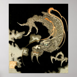 Drache aus dunklen Wolken zu Totoya Hokkei Poster
