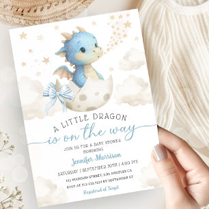Drache Baby Shower Junge Blau Schlüpft bald Einladung