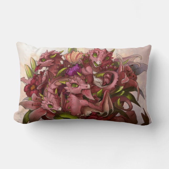 Drache-Blumenstrauß-Wurfs-Kissen Lendenkissen (Vorderseite)