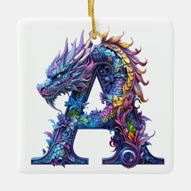 Drache - Buchstabe A Keramikornament (Vorderseite)