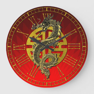 Drache-chinesische Symbol-Wohlstands-Rot-Steigung Große Wanduhr