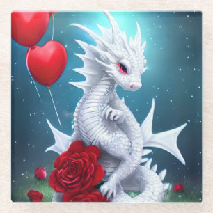 Drache der Liebe White Valentine Glasuntersetzer