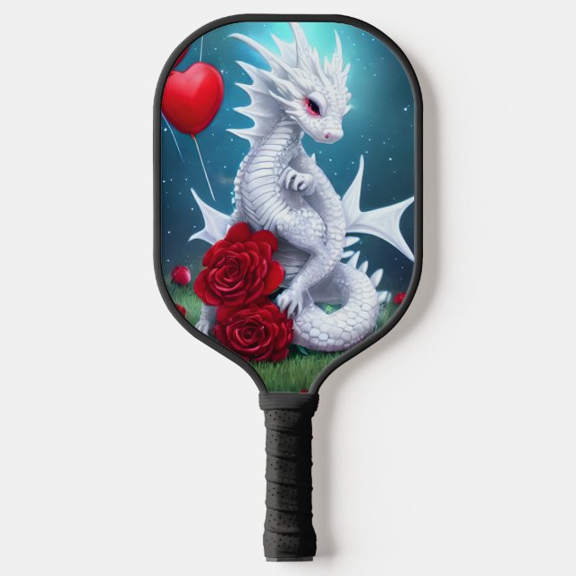 Drache der Liebe White Valentine Pickleball Schläger (Vorderseite)