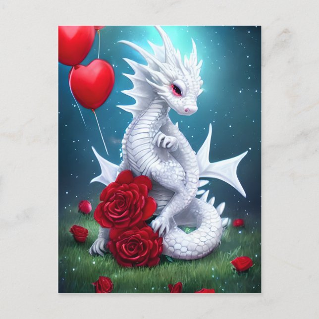Drache der Liebe White Valentine Postkarte (Vorderseite)