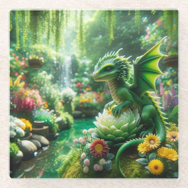 Drache des verzauberten Gartens Glasuntersetzer (Vorderseite)