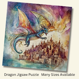 Drache, die über die Wasserfarbe der Stadt fliegen