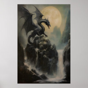 Drache DND-Wandkunst, Fantasy-Ölgemälde, dunkel Poster