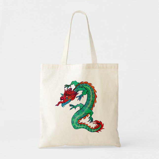 Drache-Entwurf auf Budget-Taschen-Tasche Tragetasche (Vorne)