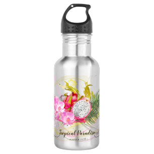 Drache-Frucht-und rosa Orchideen-tropische Trinkflasche